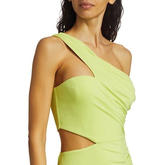 BCBGMAXAZRIA One Shoulder Cut Out Gown Lime M - Picture 4 of 10